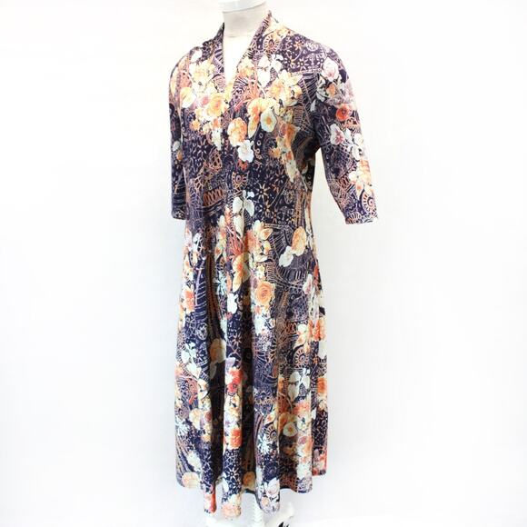Soft Surrounding Plus Maxi Dress Zip V-Neck 3/4 Sleeve Floral Print 2X - Picture 1 of 13